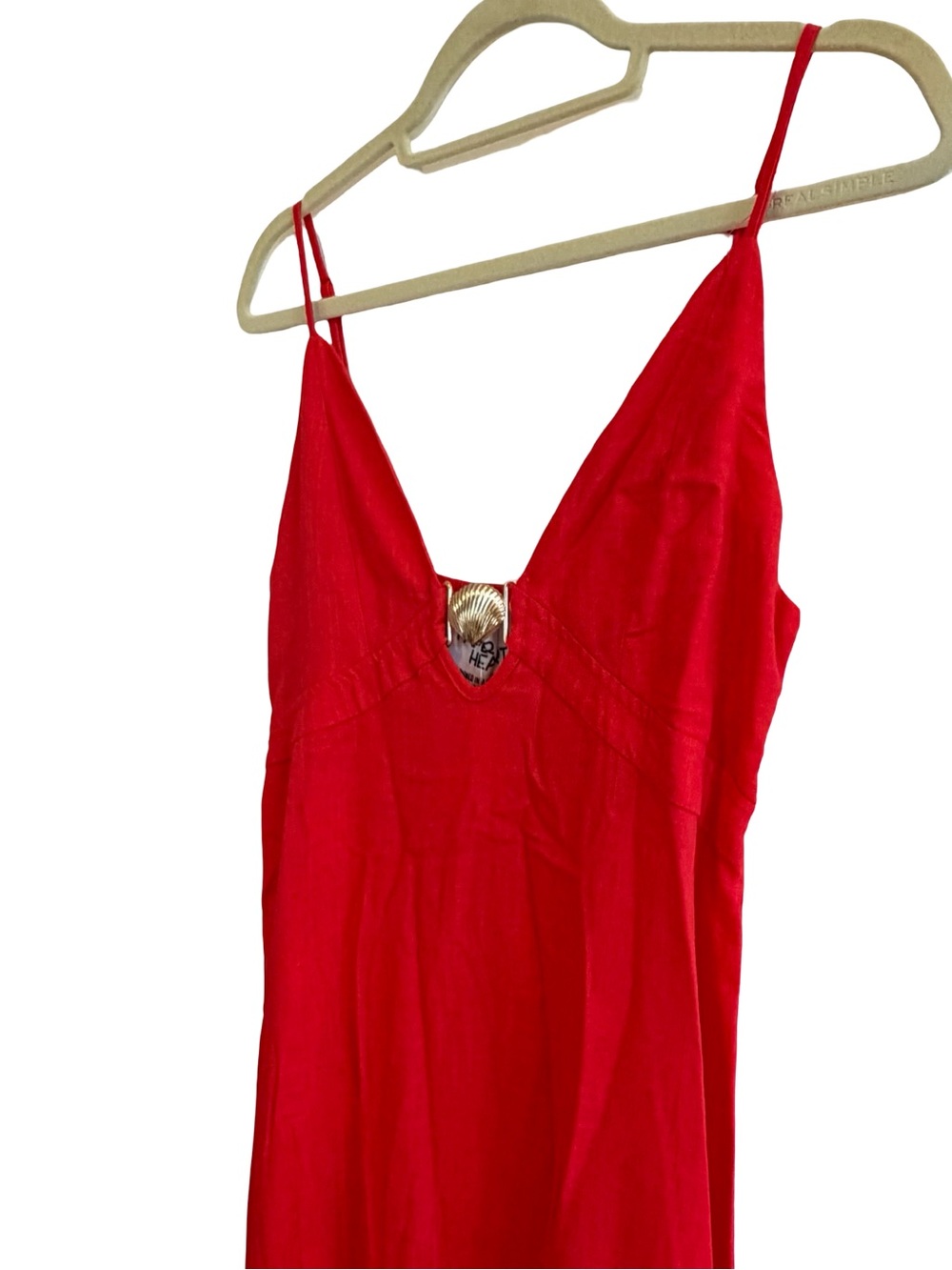Paper Heart Anthropologie Linen Blend Shell Hardware Detail Maxi Dress Red M NWT - Picture 5 of 9